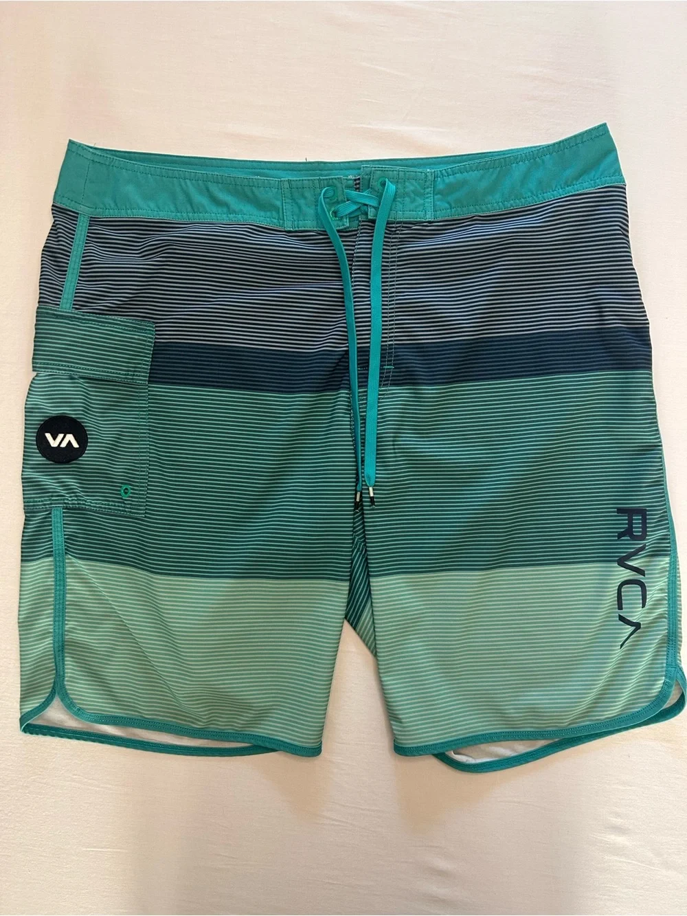 RVCA Men’s Teal & Navy Gradient Stripe Swim Board Shorts